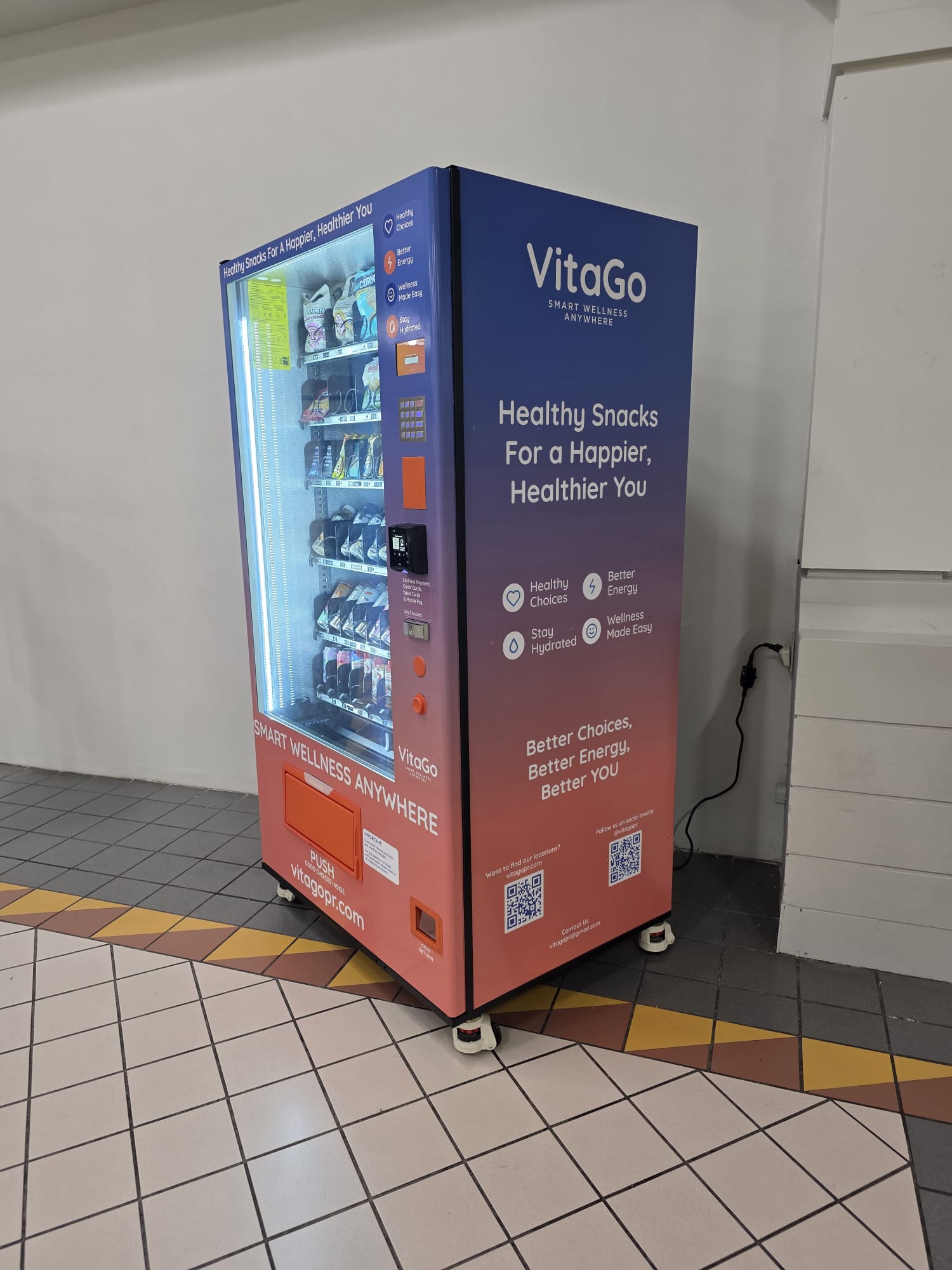 VitaGo vending machine side panel — Healthy Snacks For a Happier, Healthier You